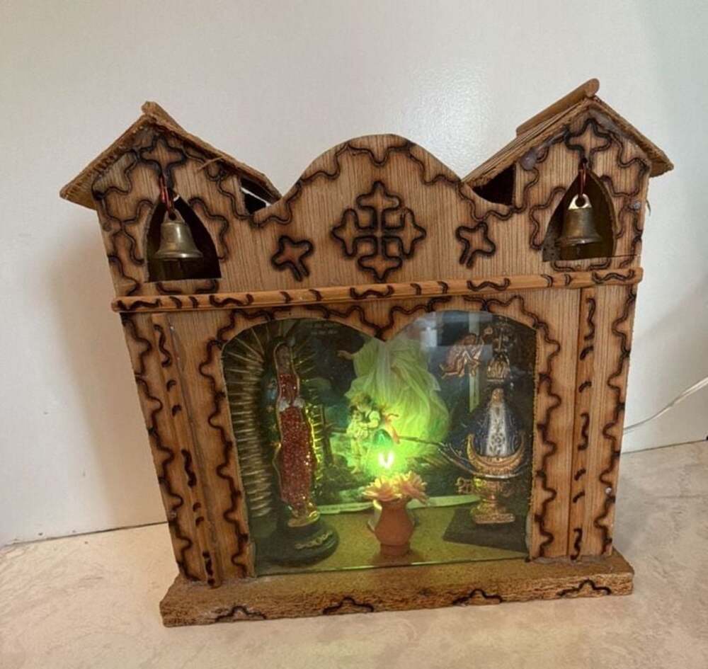Vintage Mexican Folk Art Lighted Church Shrine - Santo Niño De Atocha